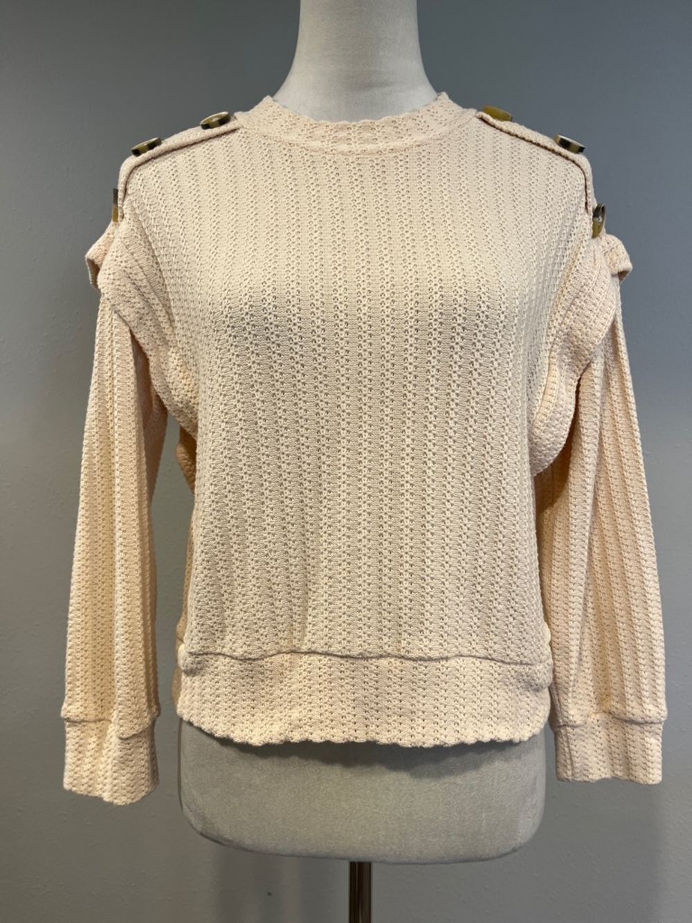 June &‎ Hudson Waffle Knit Shoulder Button Sweater - Cream
